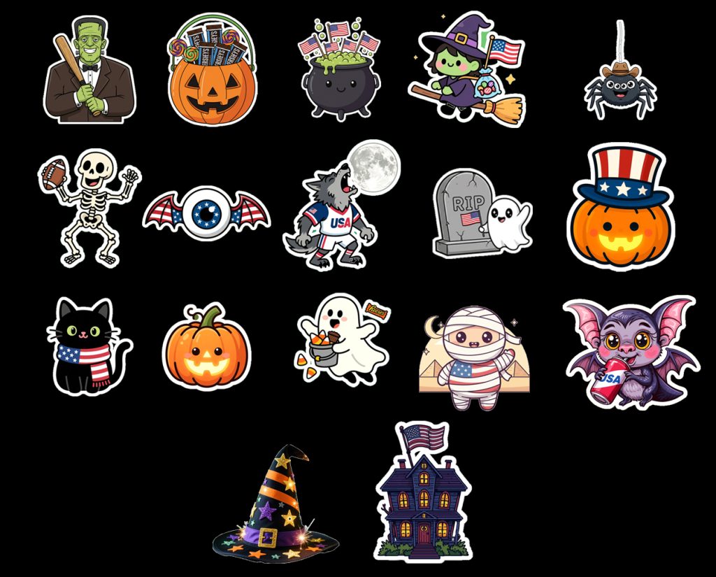 Patriotic ghost with candy corn free Halloween sticker